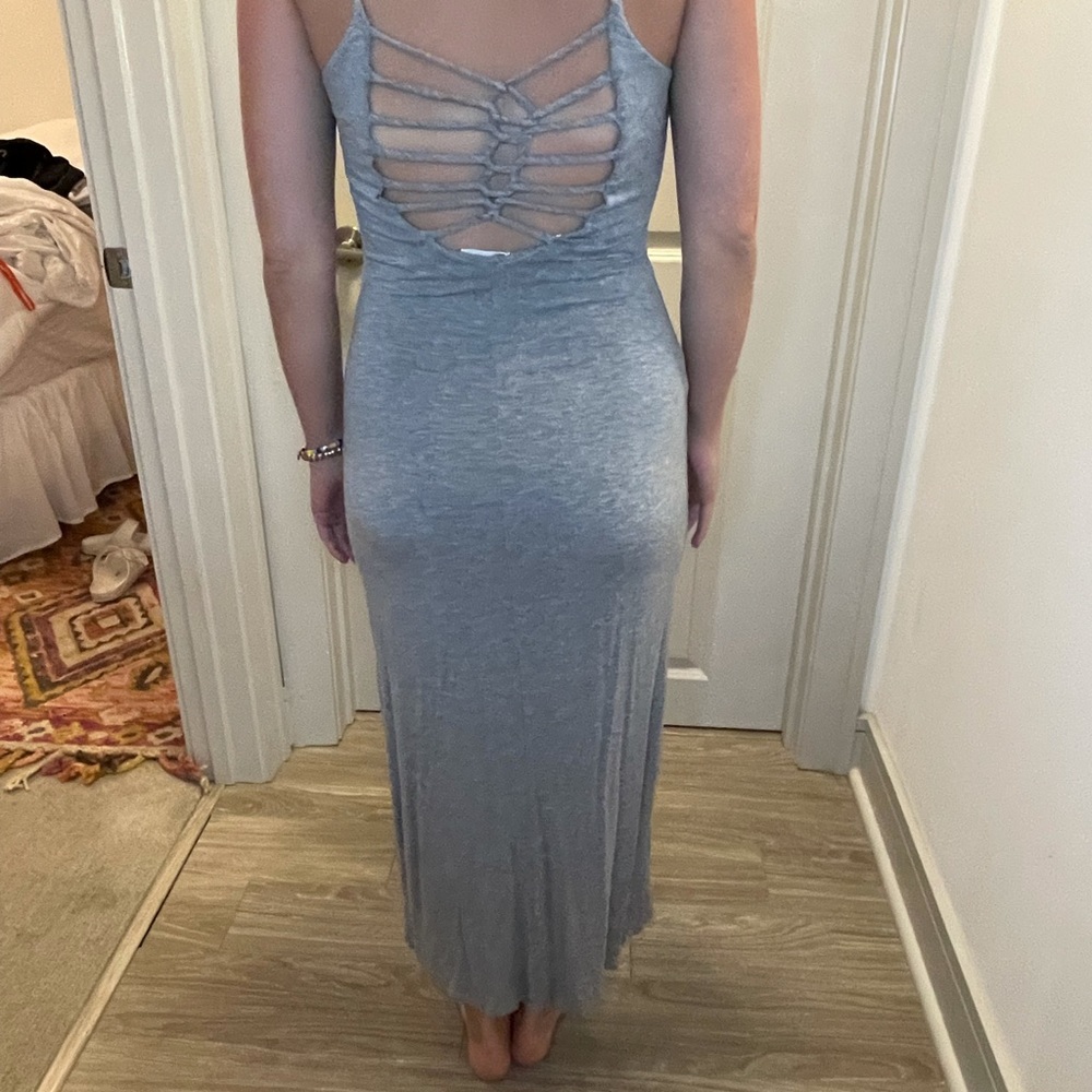 Sexy grey cotton stretchy midi dress
